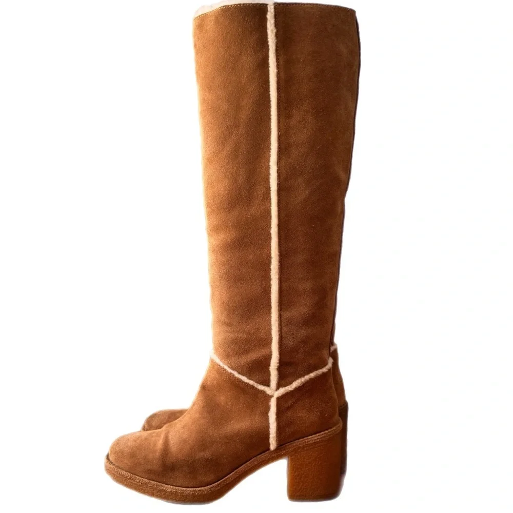 Ugg Kasen Chestnut Knee High Tall Heeled Boots Sz 8 block heel pull on - Picture 5 of 16